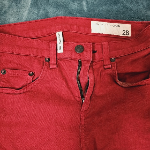 Rag and Bone Skinny High Rise, Red, Sz 28 - Picture 6 of 7